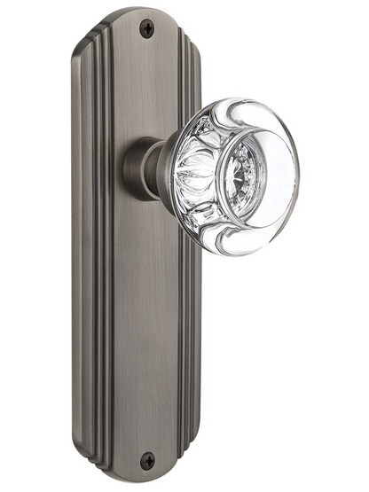 Streamline Deco Door Set with Round Crystal Glass Knobs in Antique Pewter.